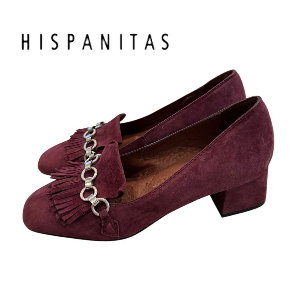 Anthropologie Hispanitas Burgundy Suede Leather Tassel Chain Loafers 36 5.5 6